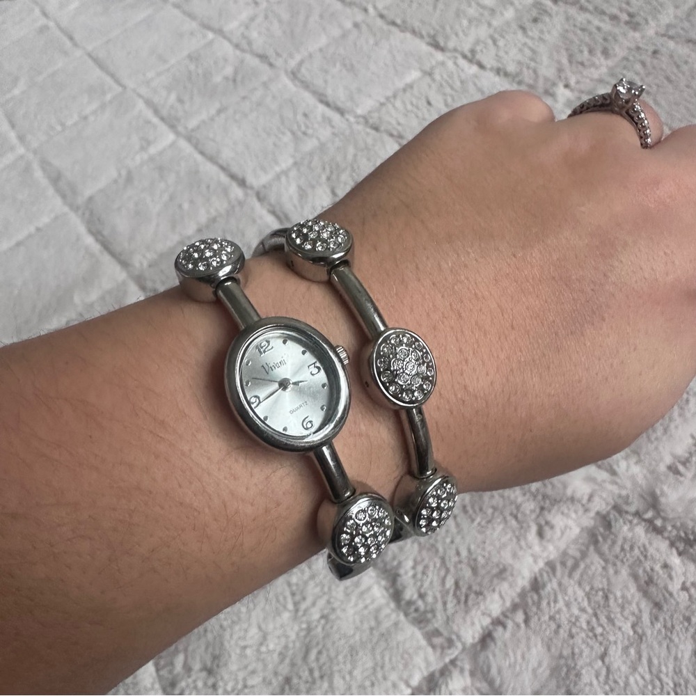 Vivani | Silver Rhinestone Watch and Bracelet Set | Adult One Size - Picture 6 of 7